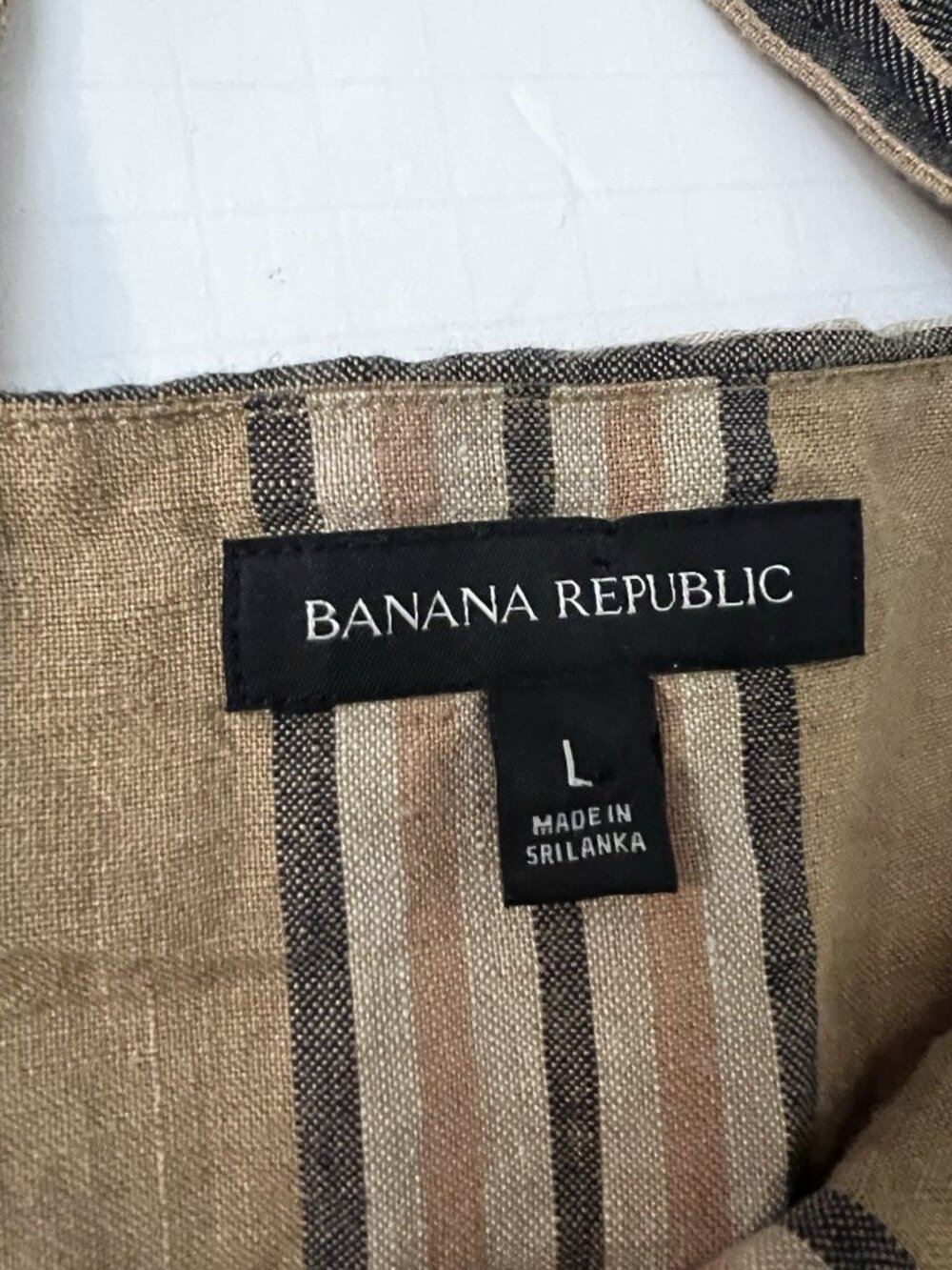 Banana Republic Mia Linen Tank Top L  Brown Striped Square Neck Boxy Coastal.  W - Picture 4 of 5